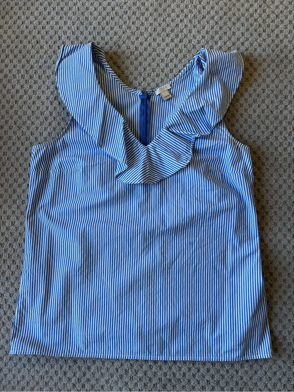 Jcrew Sleeveless Blue Stripe Ruffle V-Neck Top
